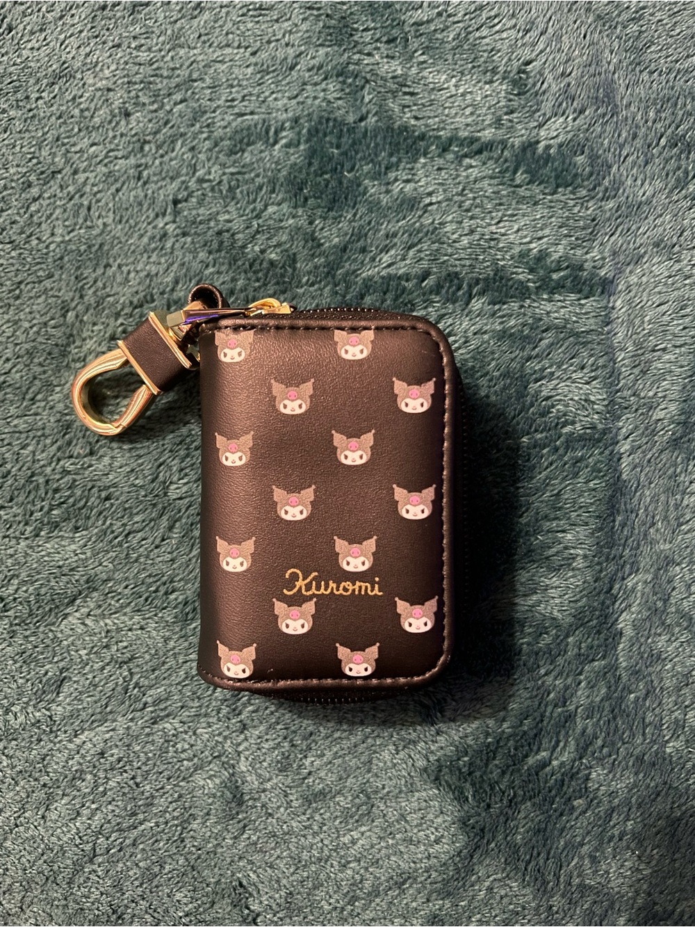 Kuromi Black Zip Key Pouch with Pink Character Print